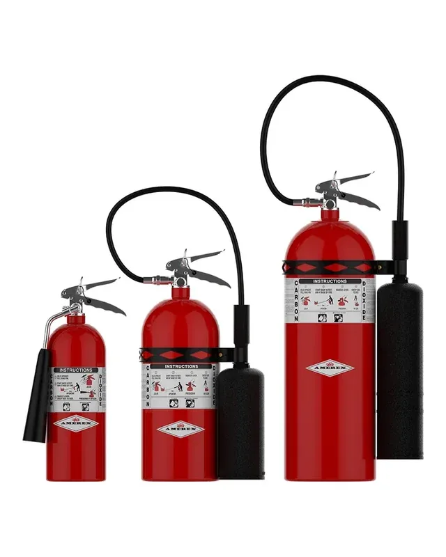 Amerex carbon dioxide (CO2) fire extinguishers with horn nozzles
